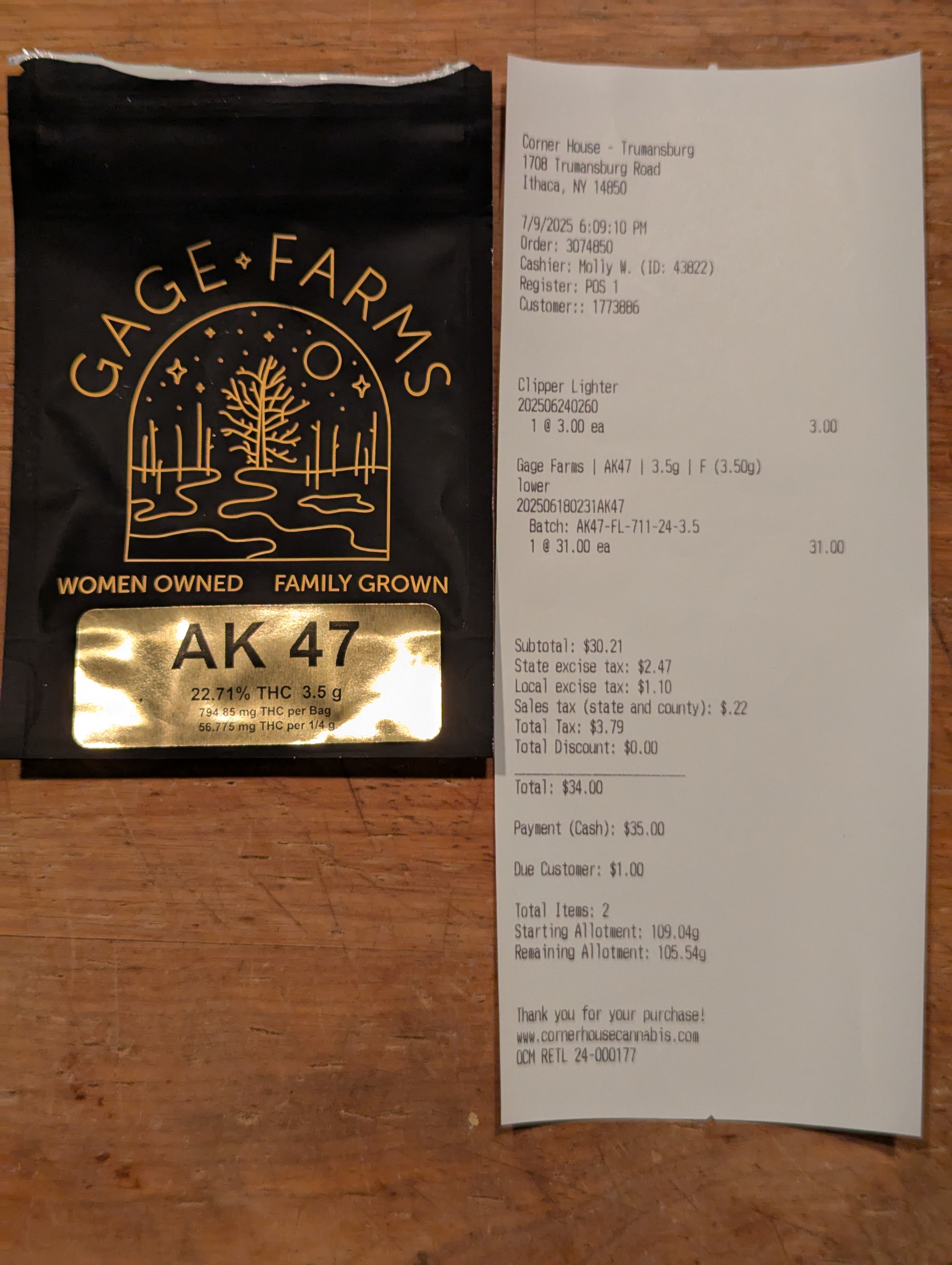 ./2025-07-11 - PXL_20250711_152248245 - BARBpot - The Corner House - 1 x 3.5gm Gage Farms AK-47 - $31.00.jpg